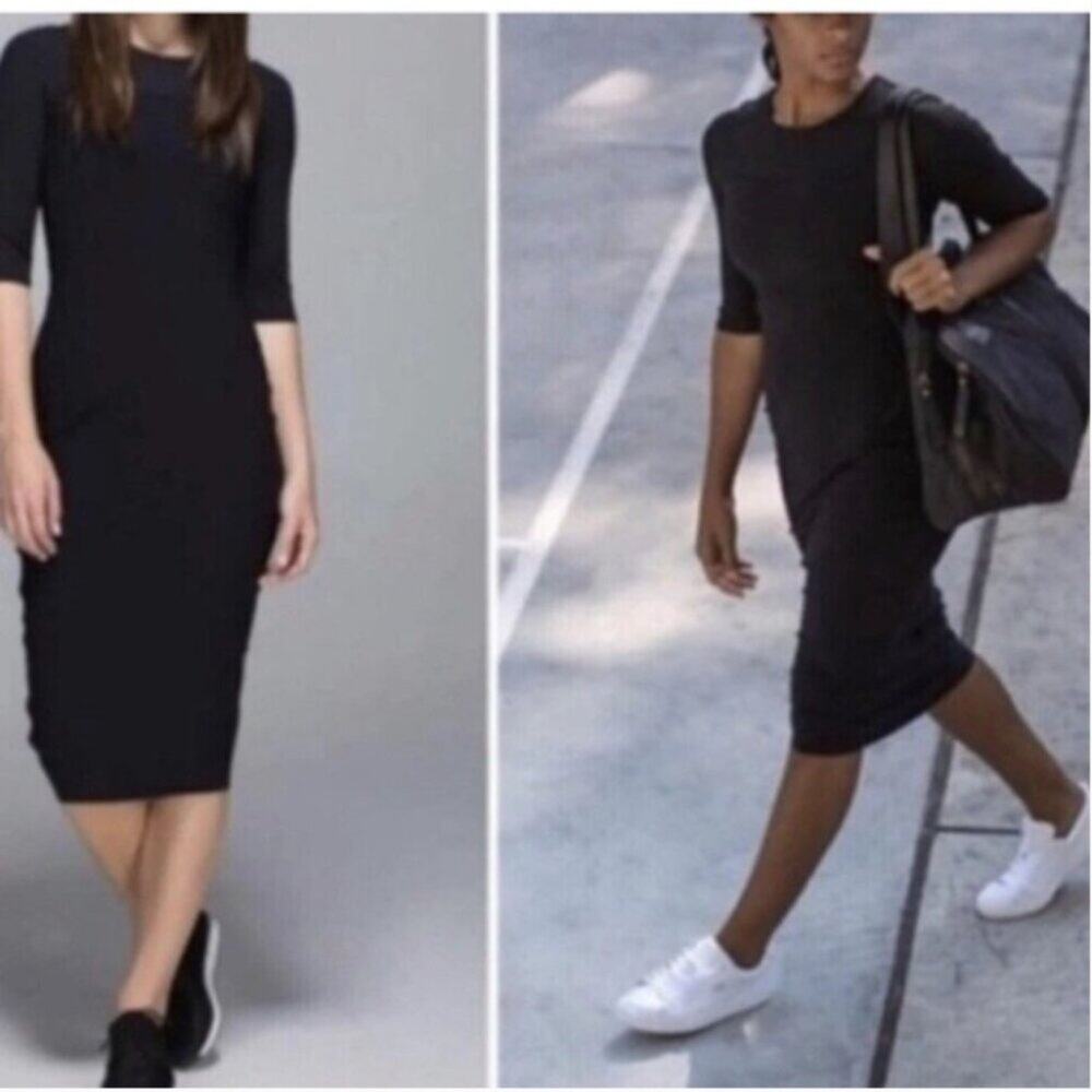 Lululemon Out Of This World Dress Midi Half Sleeve Bodycon Black Dress Size 4-6